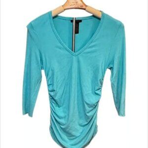 The Limited Stretch Blue Vneck Ruching Activewear Sport Top Yoga Small Workout